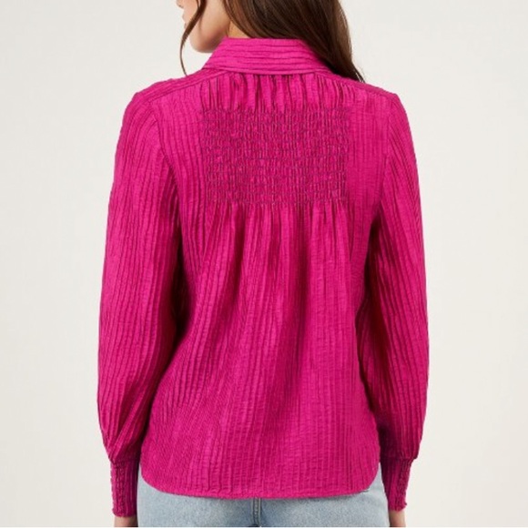 Joie Anaise Long-Sleeve Collared Button Fushia Blouse, NEW - Picture 3 of 16